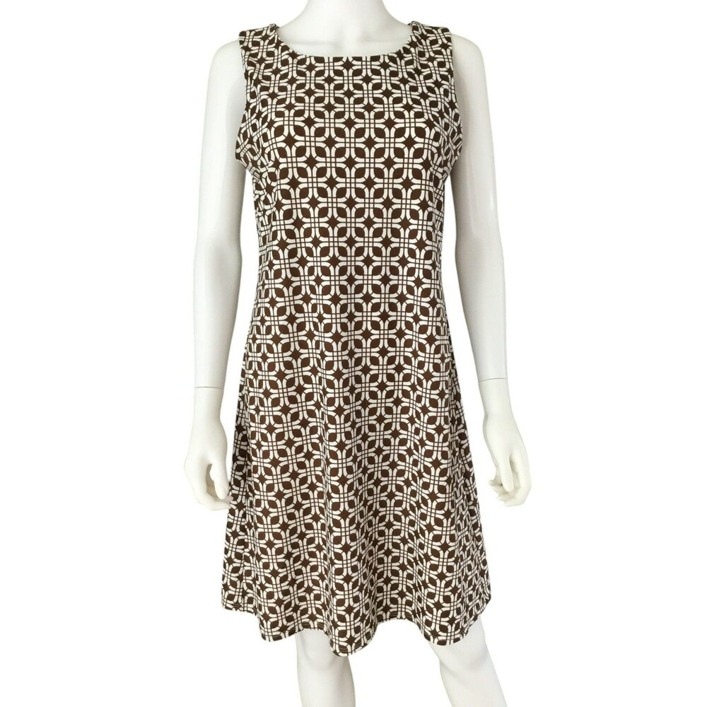 Jude Connally Beth Dress M Brown A-Line Geometric Print Sleeveless UPF Preppy